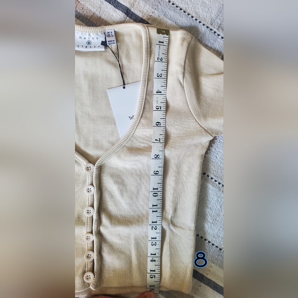 DAISY STREET RIBBED BEIGE CARDIGAN CROP TOP - Picture 7 of 9